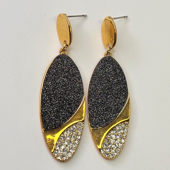 Sparkling Gold and Black Earrings - Picture 1 of 8